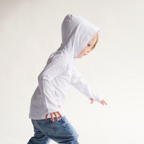 Young boy wearing Baby Blanks White Basic Hoody