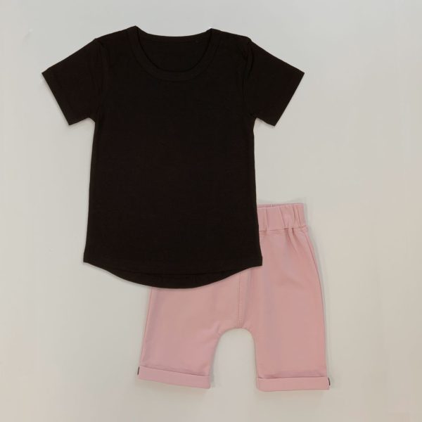 Baby Blanks Kids Tee & Short Set Black & Pink